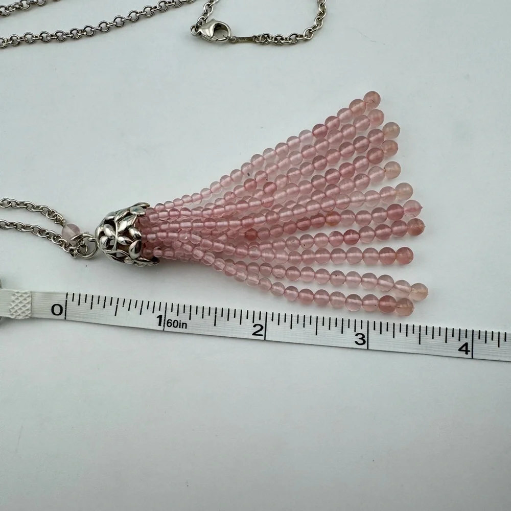 RARE Tiffany & Co. Olive Leaf Rose Quartz Tassel Necklace Sterling Silver 28